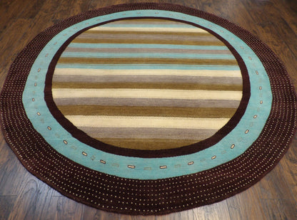 Close-up of wool pile, Brown & Teal rug