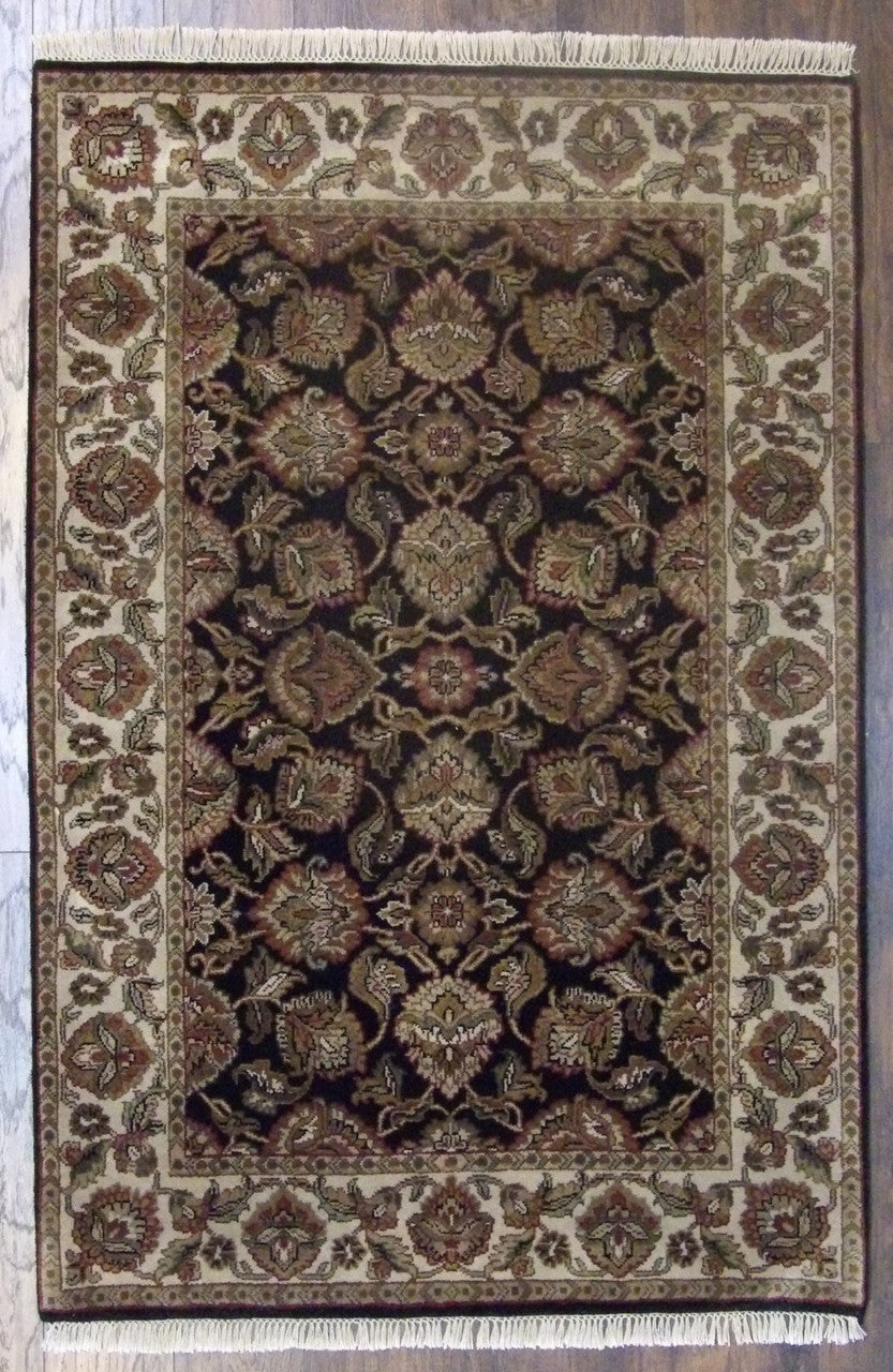 Jaipur Kashan hand-knotted wool rug in Black & Beige, full view