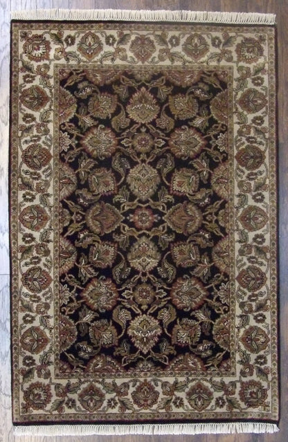 Jaipur Kashan hand-knotted wool rug in Black & Beige, full view