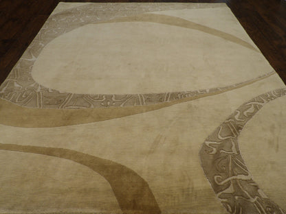 Close-up of wool pile, brown and beige rug