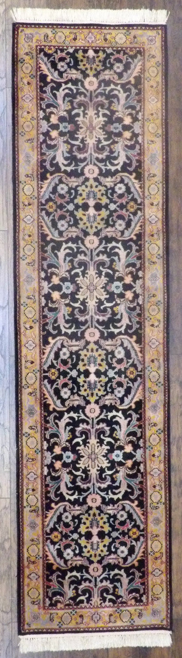 Persian Kashan Antique Wash hand-knotted wool rug in Black & Gold, full view