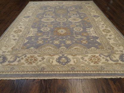 Oushak pattern detail, ivory and purple natural dye rug