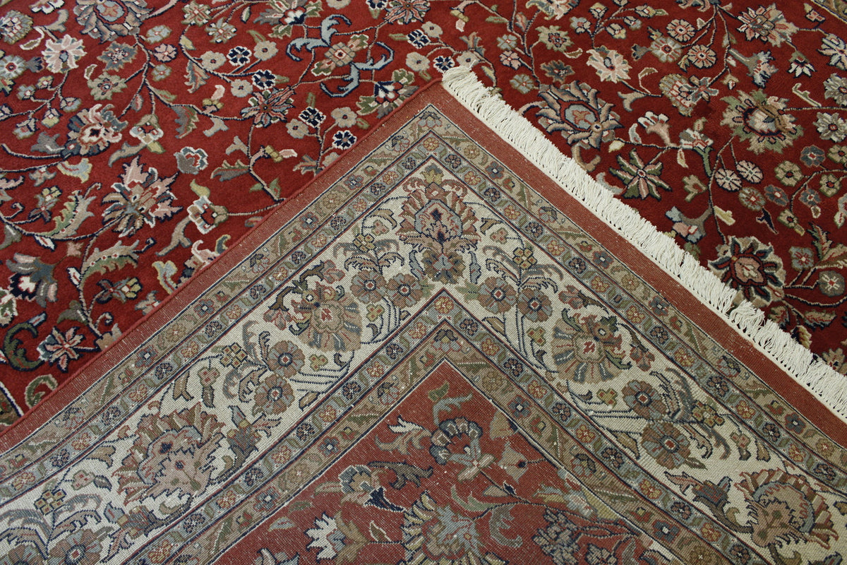 Blue & Red Traditional Mashad Design rug in room setting