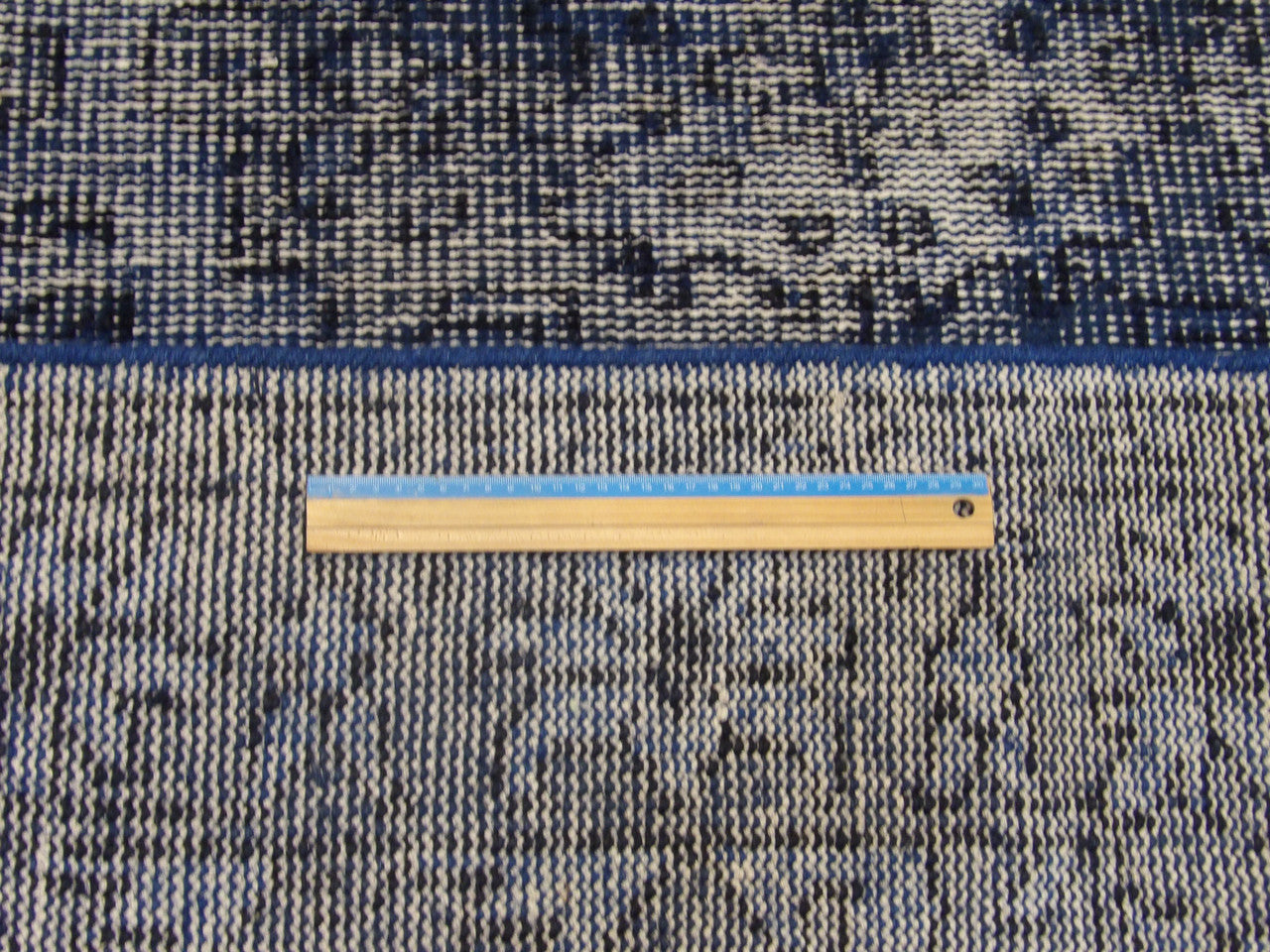 Blue Over Dye Vintage Persian Kerman Design rug in room setting