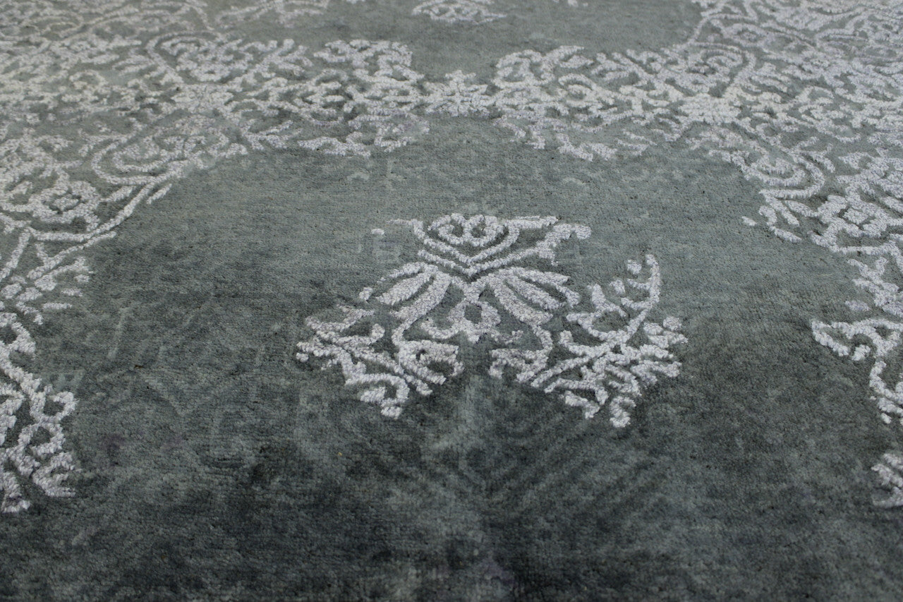 Close-up of wool-silk pile, Gray & Silver rug