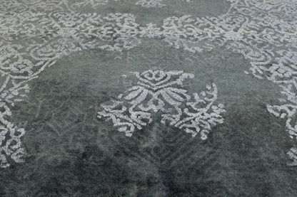 Close-up of wool-silk pile, Gray & Silver rug