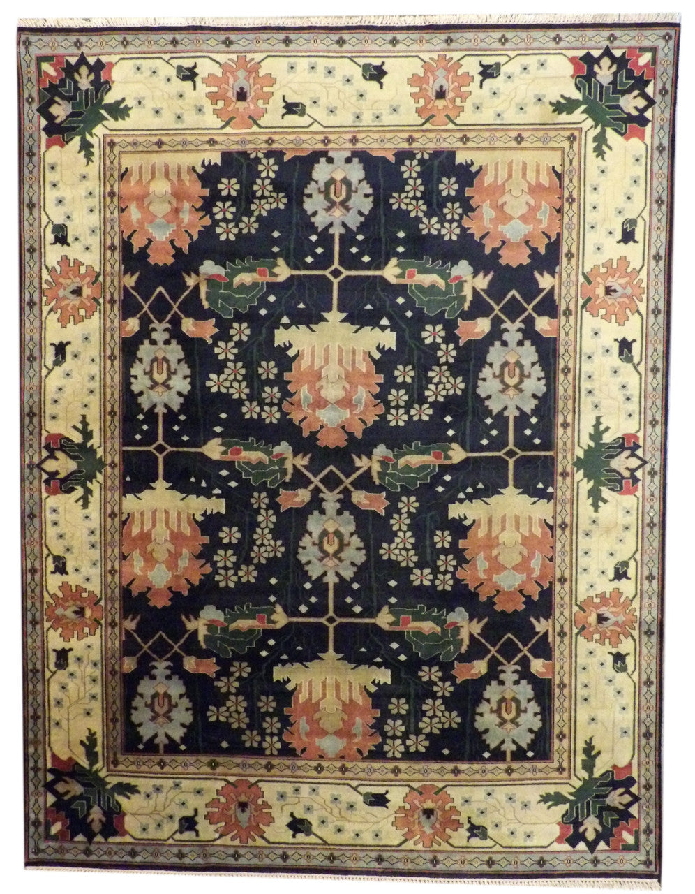 Persian Mahal Natural Dye hand-knotted wool rug in Blue & Gold, full view