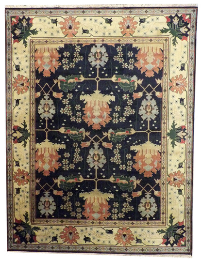Persian Mahal Natural Dye hand-knotted wool rug in Blue & Gold, full view