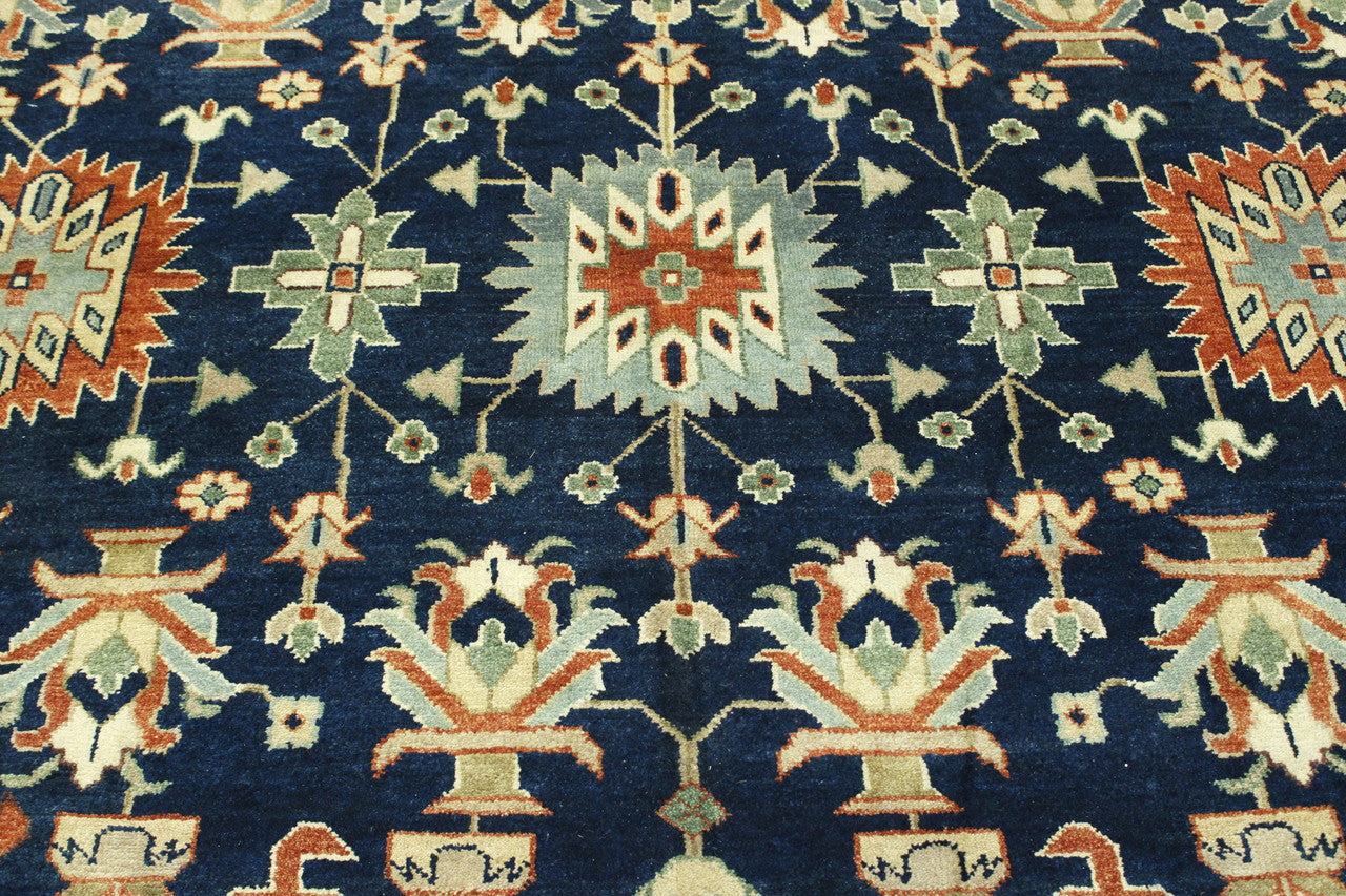 Blue & Rust Tribal Heriz rug in room setting