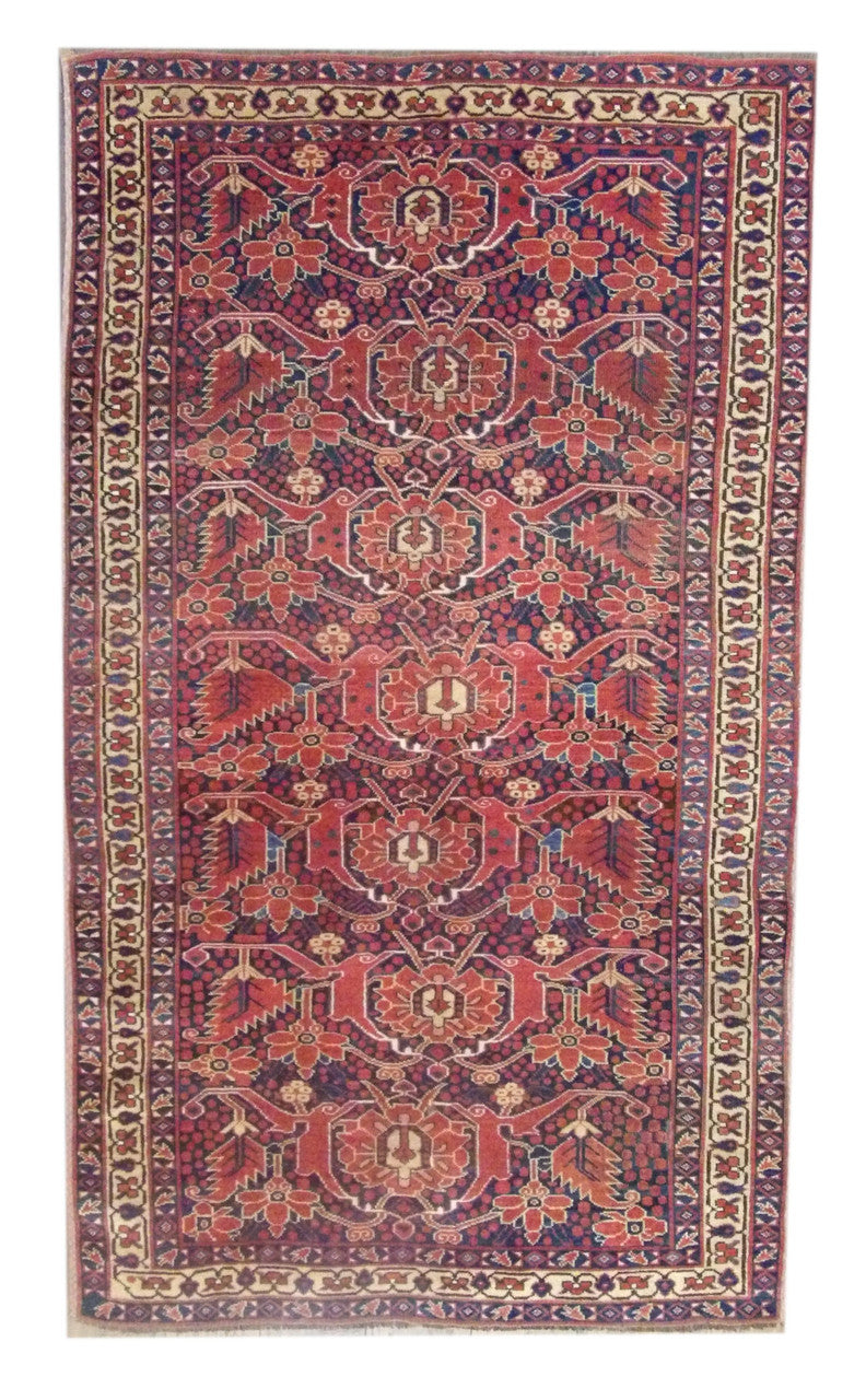 Turkish Shirvan hand-knotted wool rug in Rust, Beige & Blue, full view