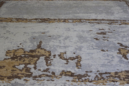 Blue 8'10" x 11'10" Modern Abstract Distress Design Hand knotted Silk Rug - Sku: w2341