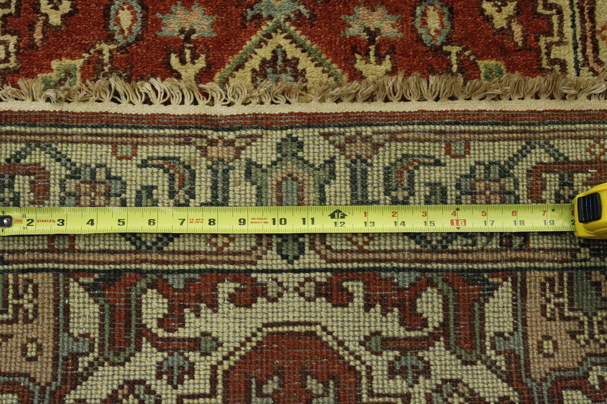 Tribal Indo Heriz hand-knotted wool rug in Beige & Rust, full view