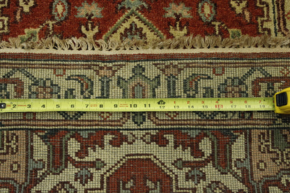 Tribal Indo Heriz hand-knotted wool rug in Beige & Rust, full view