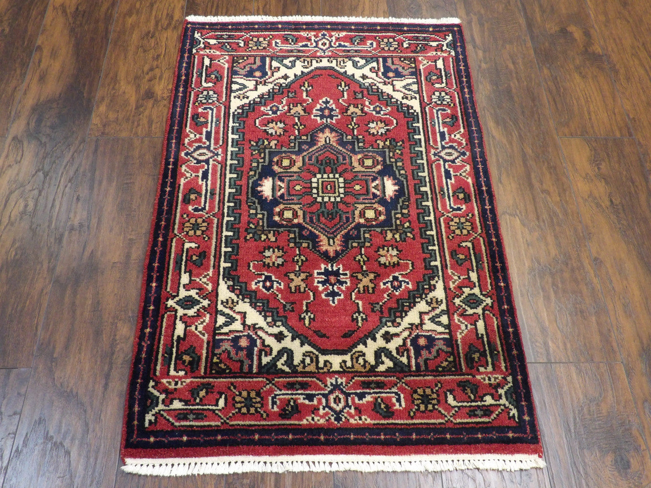 Close-up of wool pile on Tribal Persian Heriz rug