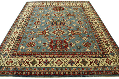 Close-up of wool pile, Blue & Beige rug