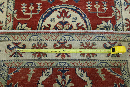 Tribal Super Kazak hand-knotted wool rug in Beige & Red, full view