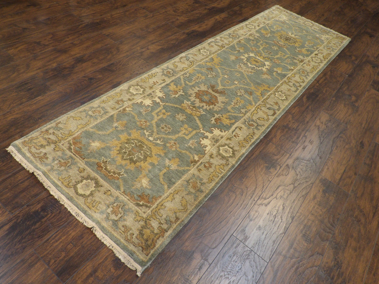 Blue 3'0" x 10'0" Turk Oushak Wash Hand knotted Wool Rug - Sku: w11285