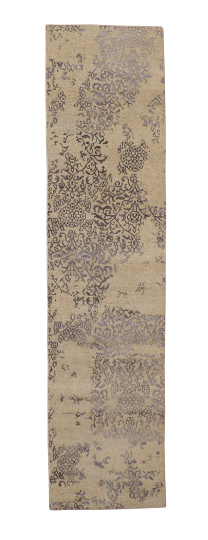 Modern Abstract Broken Design hand-knotted wool-silk rug in Beige, full view
