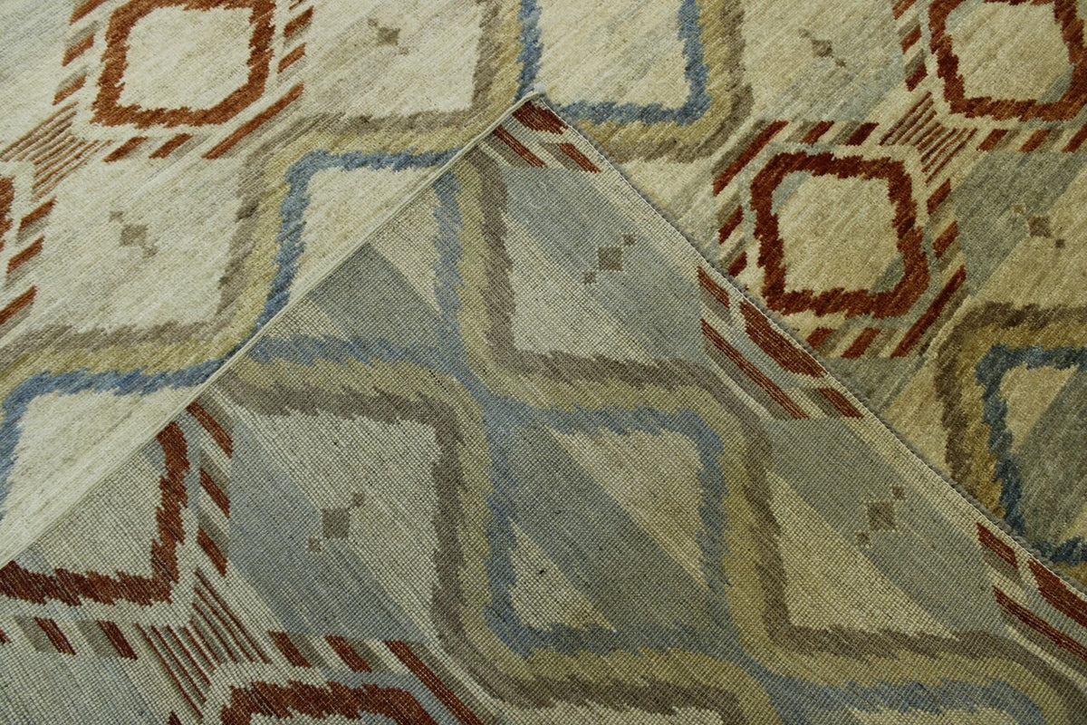Blue & Rust Tribal Moroccan Design rug in room setting