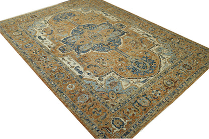 Close-up of wool pile, Blue & Rust rug