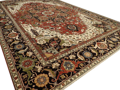 Serapi Tribal hand-knotted wool rug in Black, 12'0" x 17'8", SKU w1146