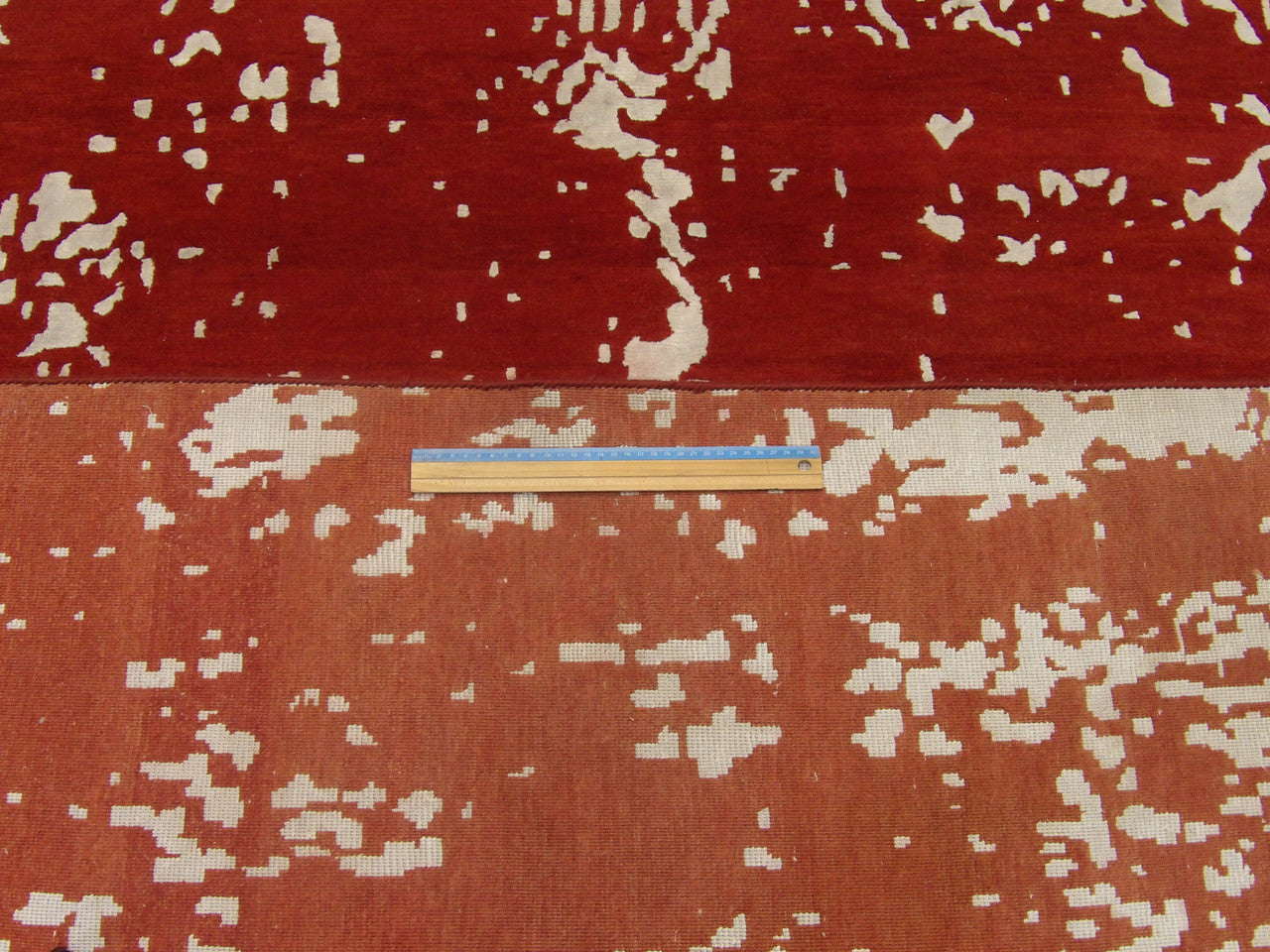 Red & White Modern Abstract Broken Design rug in room setting