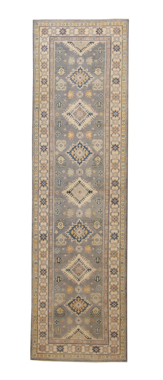Tribal Super Kazak hand-knotted wool rug in Blue, full view