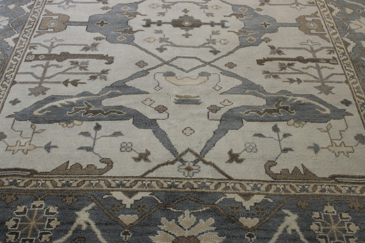 Close-up of wool pile, Green & Beige rug