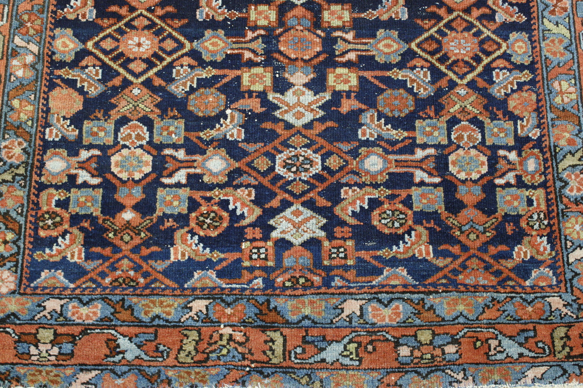 Blue & Red Traditional Antique Mir rug in room setting