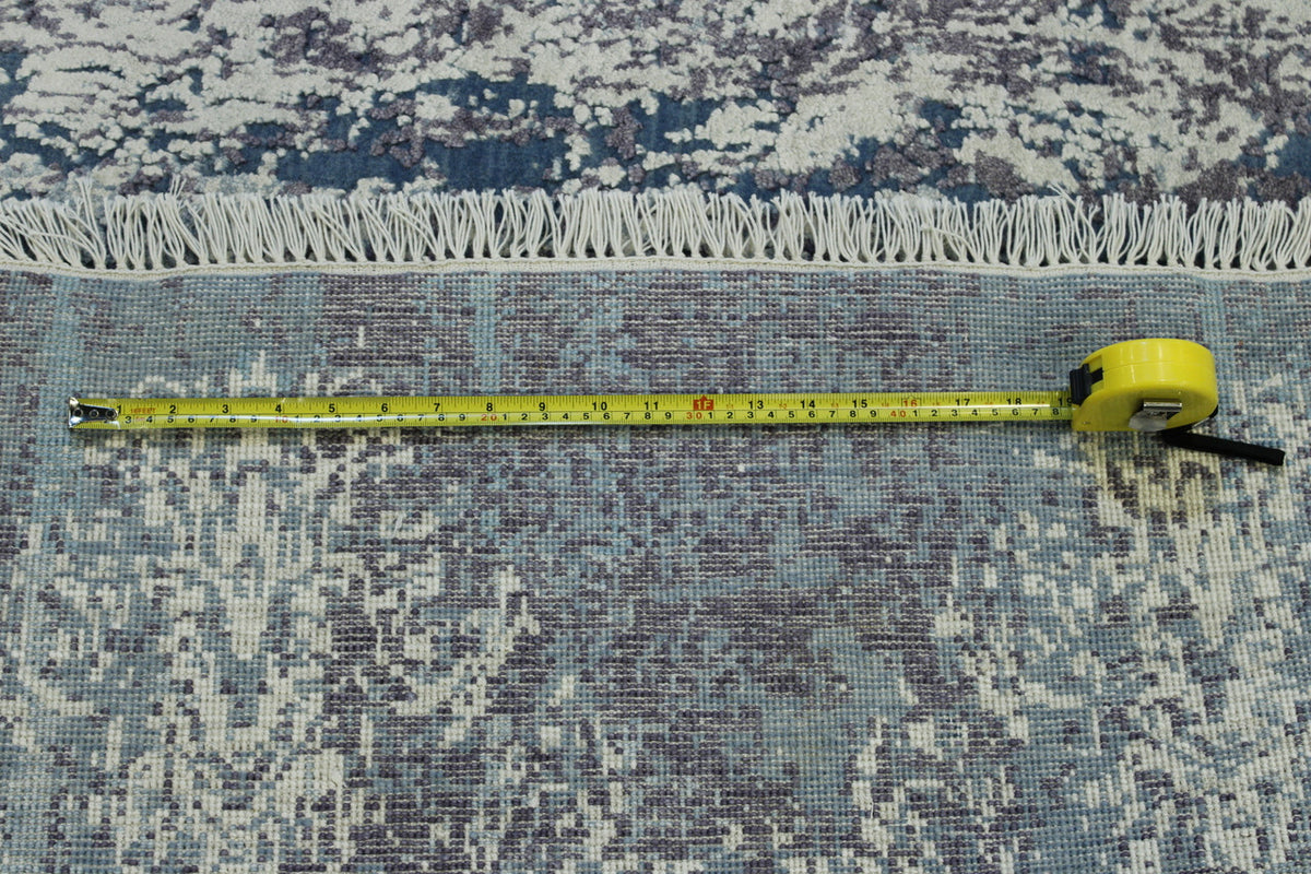 Blue & Gray Modern Abstract Ikat Design rug in room setting