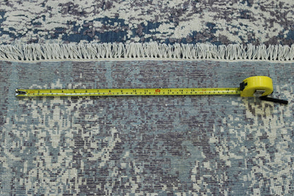 Blue & Gray Modern Abstract Ikat Design rug in room setting