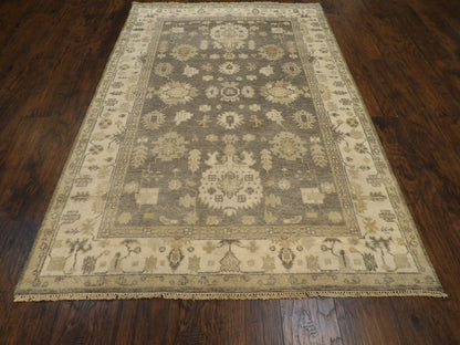 Close-up of wool pile, gray and ivory rug
