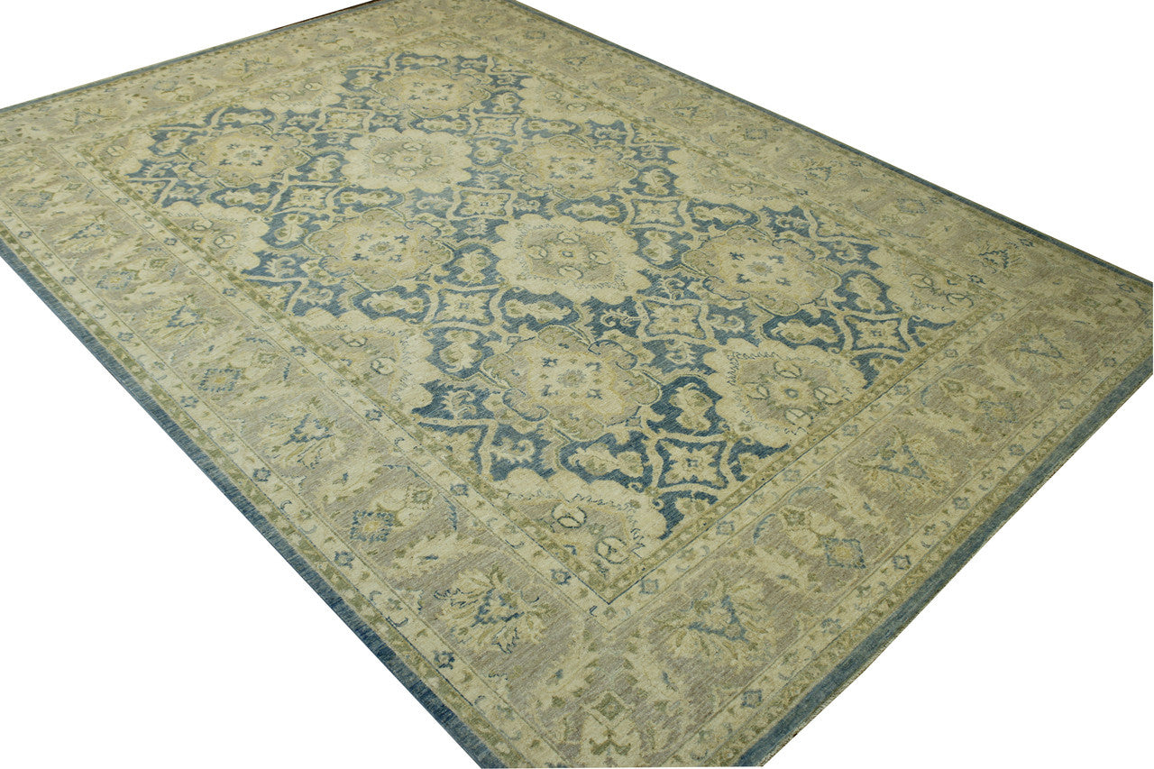 Close-up of wool pile, Blue & Beige rug