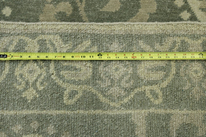 Close-up of wool pile, Green & Gray rug