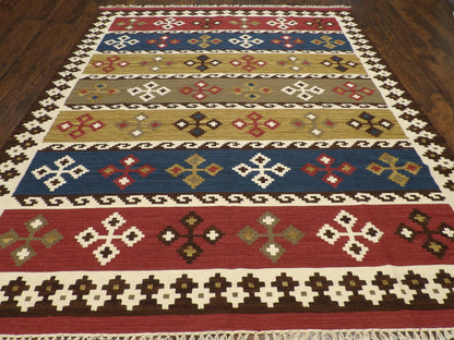 Close-up of flatweave texture, multi-color rug