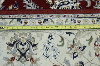 Close-up of wool-silk pile, Beige & Red rug