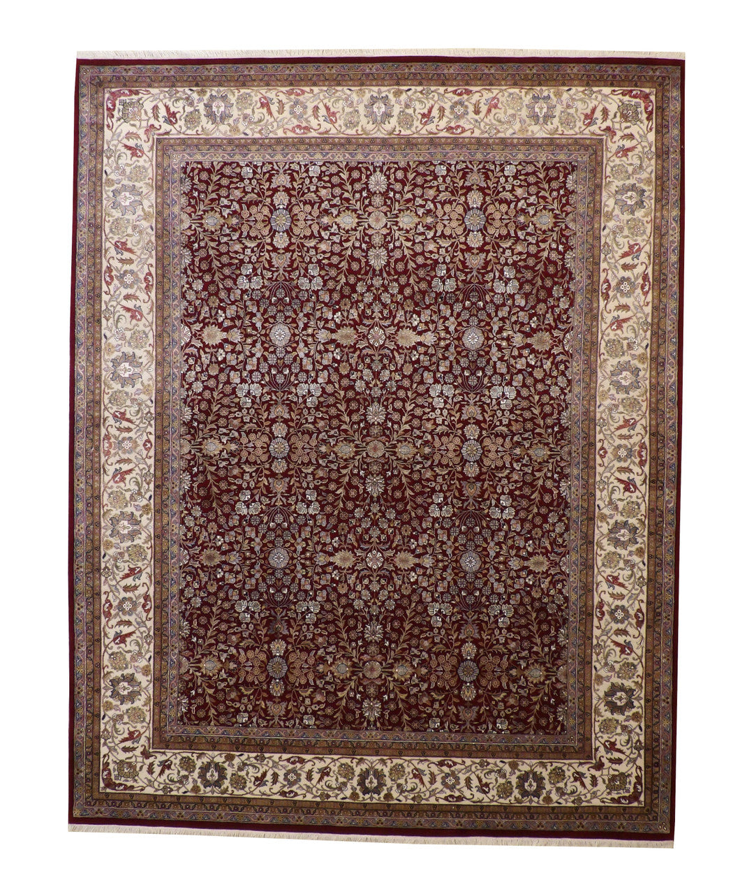 Traditional Fine Sherapi hand-knotted wool rug in Beige & Red, full view
