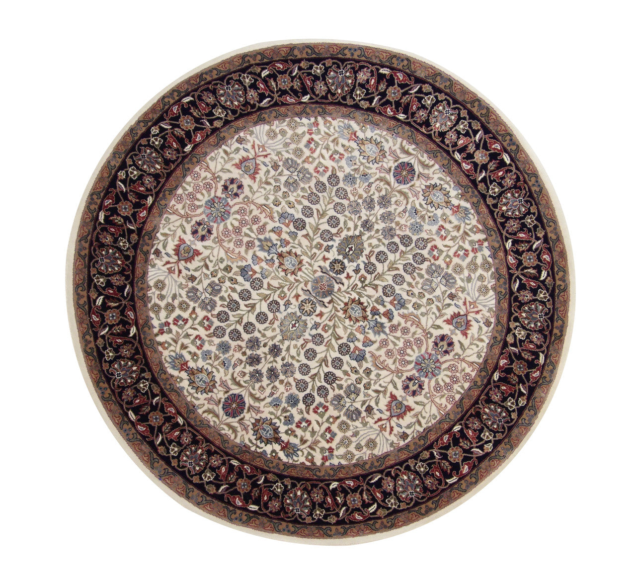 Traditional Fine Heraki hand-knotted wool-silk rug in Black & Beige, full view