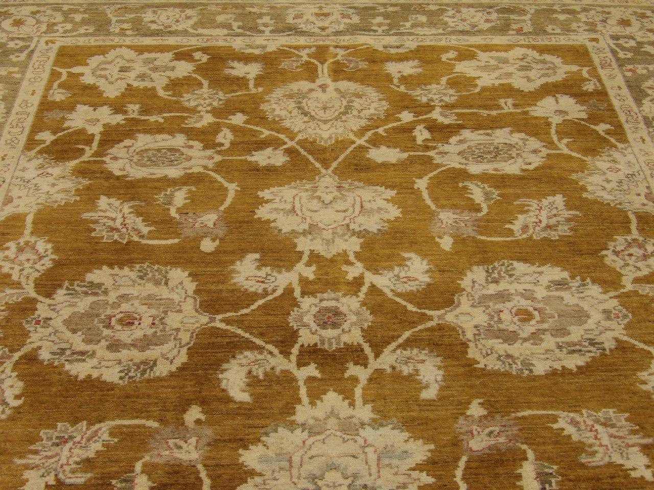 Back of Oushak Chobi Natural Dye Antique Wash hand-knotted rug