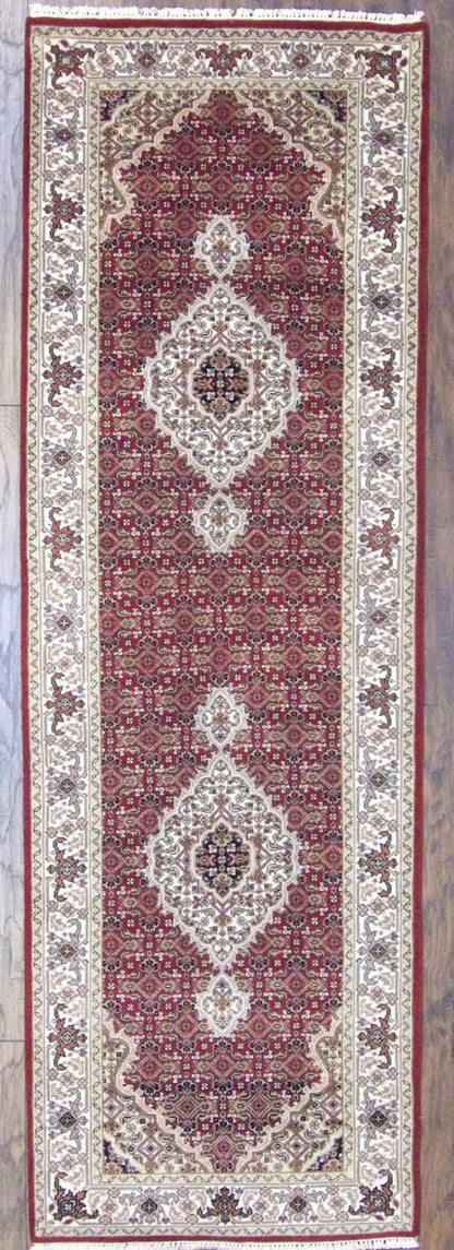 Fine Persian Tabriz hand-knotted wool rug in Beige & Red, full view