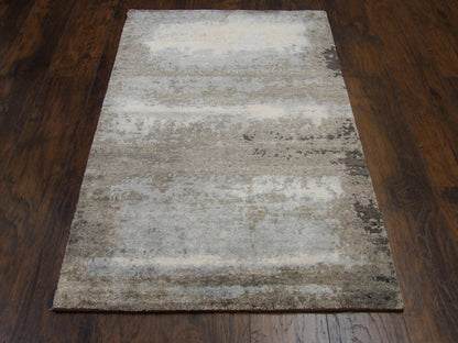 Close-up of silk pile, Blue & Brown rug