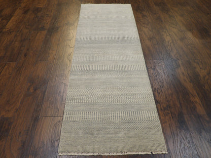 Back of hand-knotted modern runner showing construction