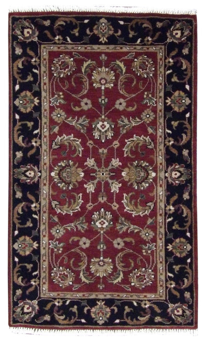 Kashan Jaipur hand-knotted wool rug in Black & Red, full view