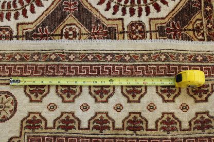 Traditional Khotan Peshawar rug corner detail