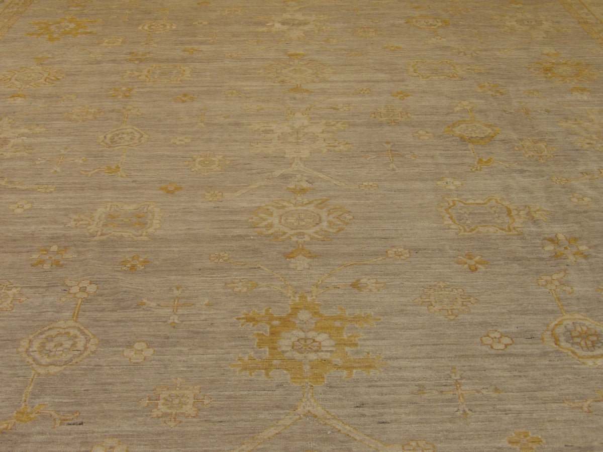 Back of Oushak hand-knotted rug