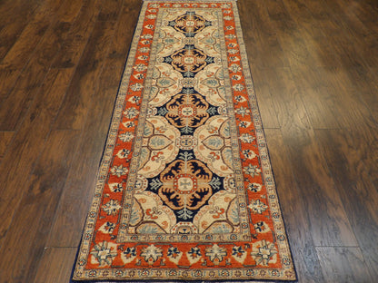 Back of hand-knotted Super Kazak runner showing construction