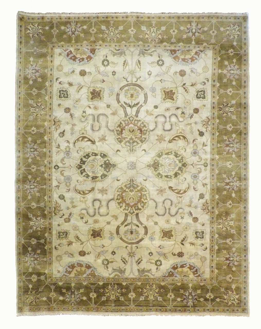 Jaipur Kashan hand-knotted wool rug in Gold & Green, full view
