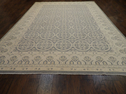 Oushak Khotan rug border detail, beige and blue