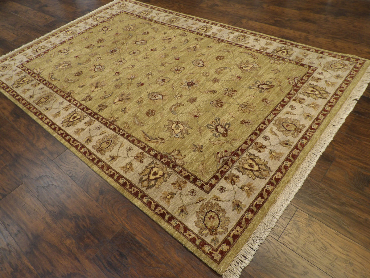 Chobie Oushak / Peshawar hand-knotted wool rug in Green, 6'0" x 9'0", SKU W897