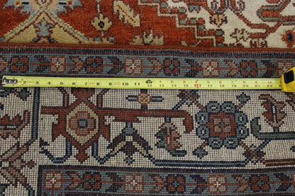 Blue & Rust Tribal Indo Heriz rug in room setting